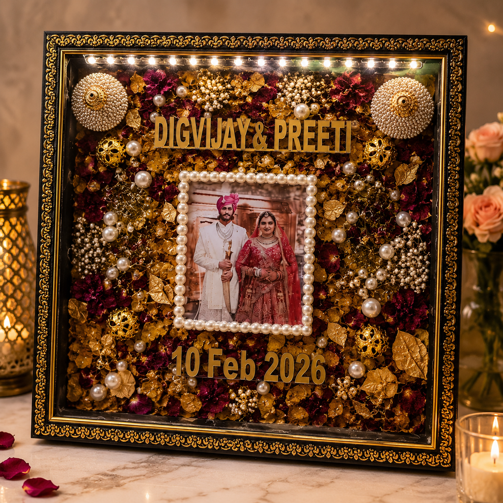 Premium Jaimala Preservation Frame with LED Lights | Wedding Memory Frame