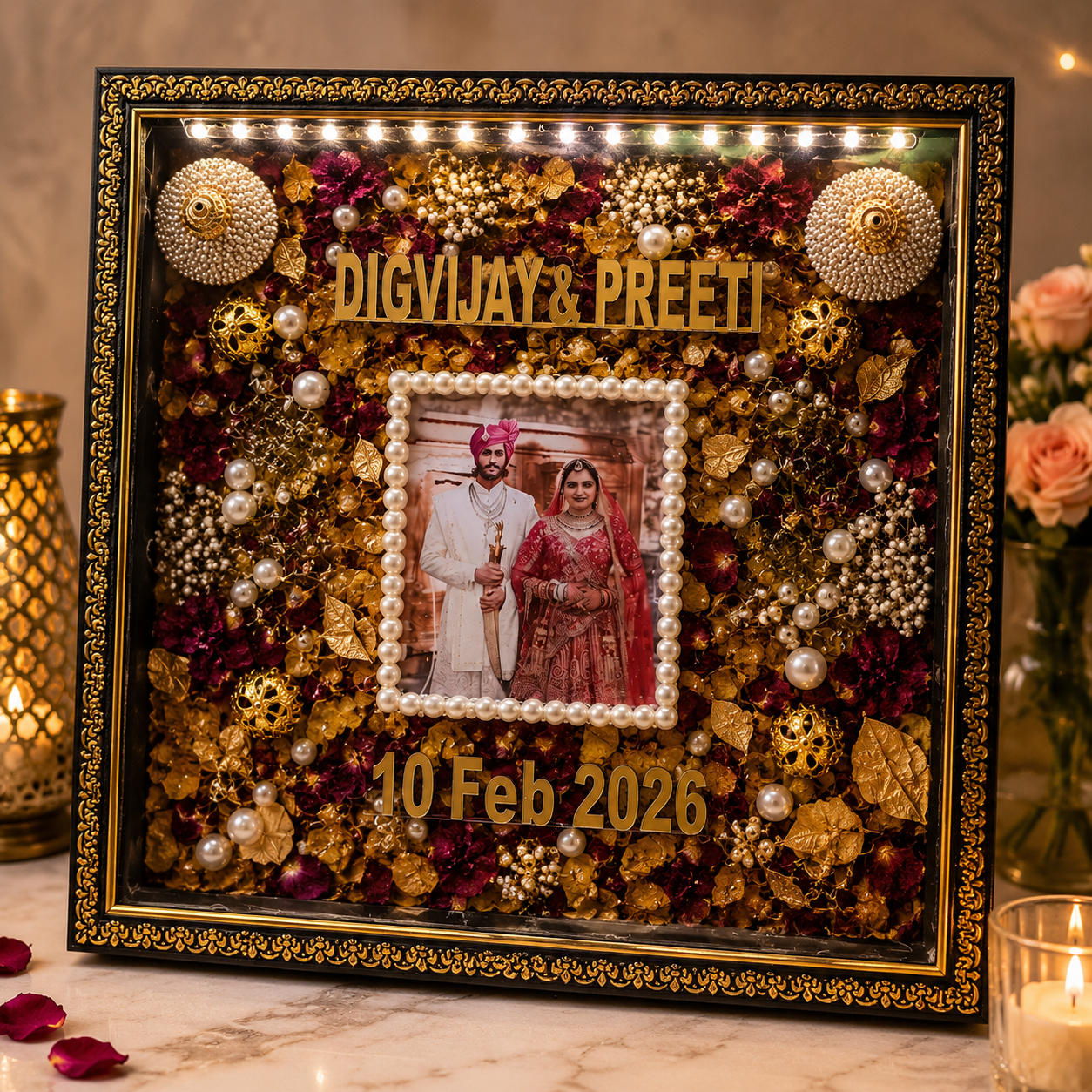 Premium Jaimala Preservation Frame with LED Lights | Wedding Memory Frame