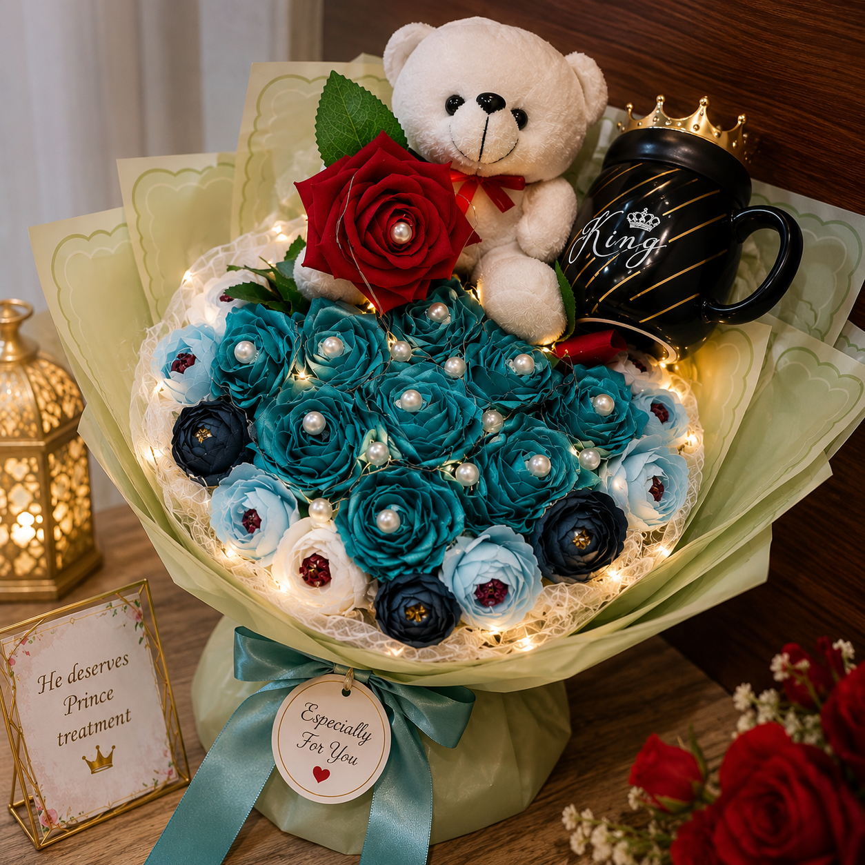 Customized Gift Bouquet with Teddy & Mug