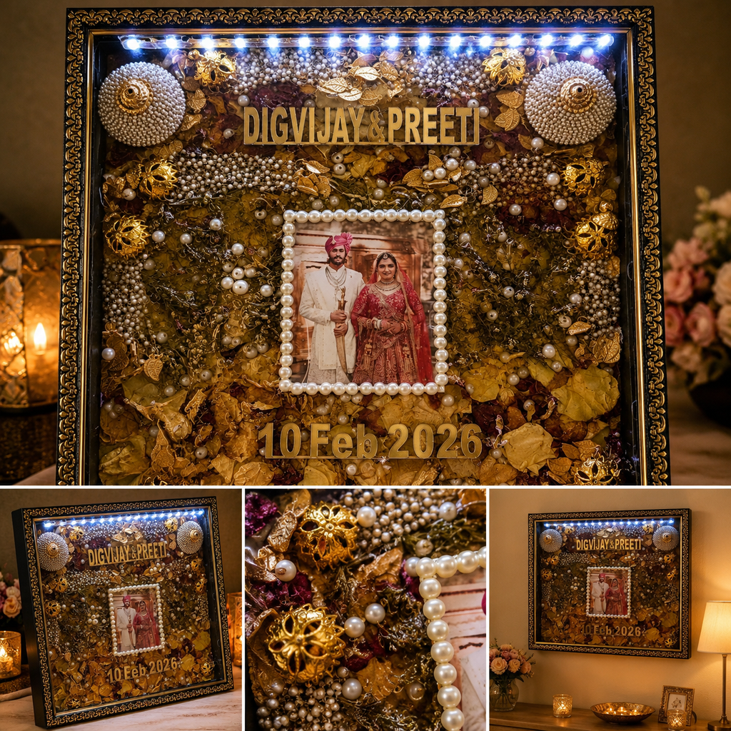 Premium Jaimala Preservation Frame with LED Lights | Wedding Memory Frame